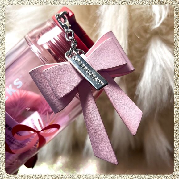 🎄🎀 NWT 2025 Starbucks Christmas Pink/Mauve 16oz Bottle w/ Ribbon Charm - Picture 5 of 12